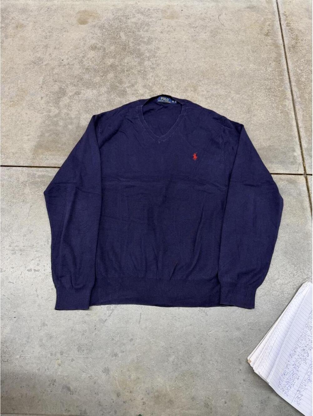 vintage polo ralph lauren v neck navy knit sweater size xl